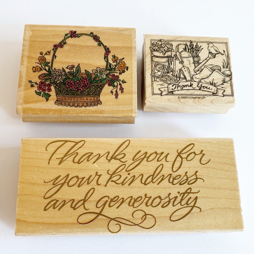 Lot of 3 Wooden Rubber Stamper